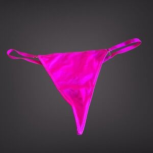 VTG Victoria's Secret Satin V-String Thong‎ Hot Pink One Size Sexy Gold Charm